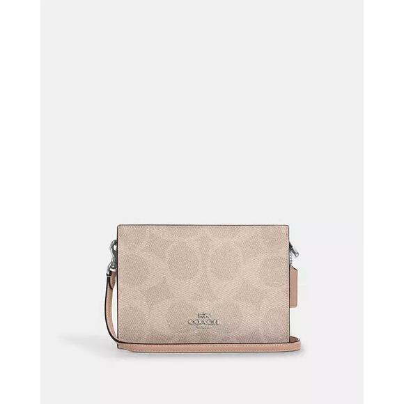 NWT Coach Slim Crossbody Bag In Signature Canvas CAR12 Silver/Sand/Taupe - Picture 7 of 10